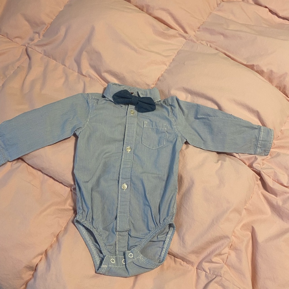 Carter's Blue and White Striped Baby Onesie with Bow Tie